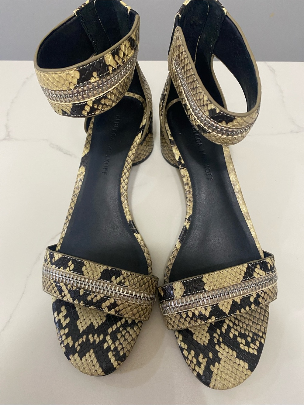 Rebecca Minkoff Snake-Print Ankle Strap Block Heels Womans Size 7 - Picture 3 of 5